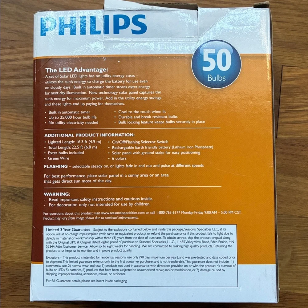 NIB Philips Solar LED Multi Mini lights 50 flashing